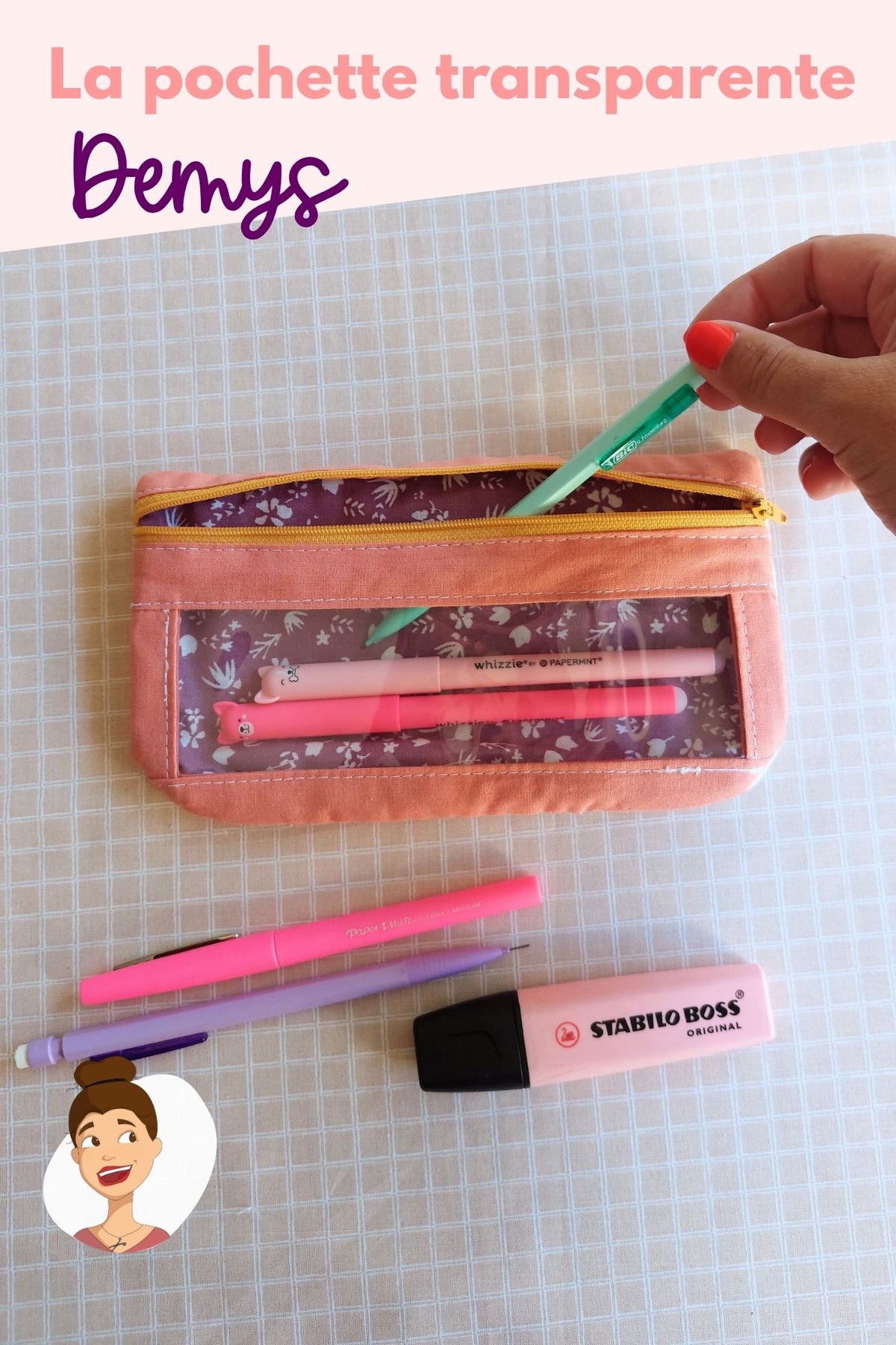 Cemailine tuto et patron pdf pochette transparente ajourée Demys - patron pdf facile débutant trousse école stylo tutoriel