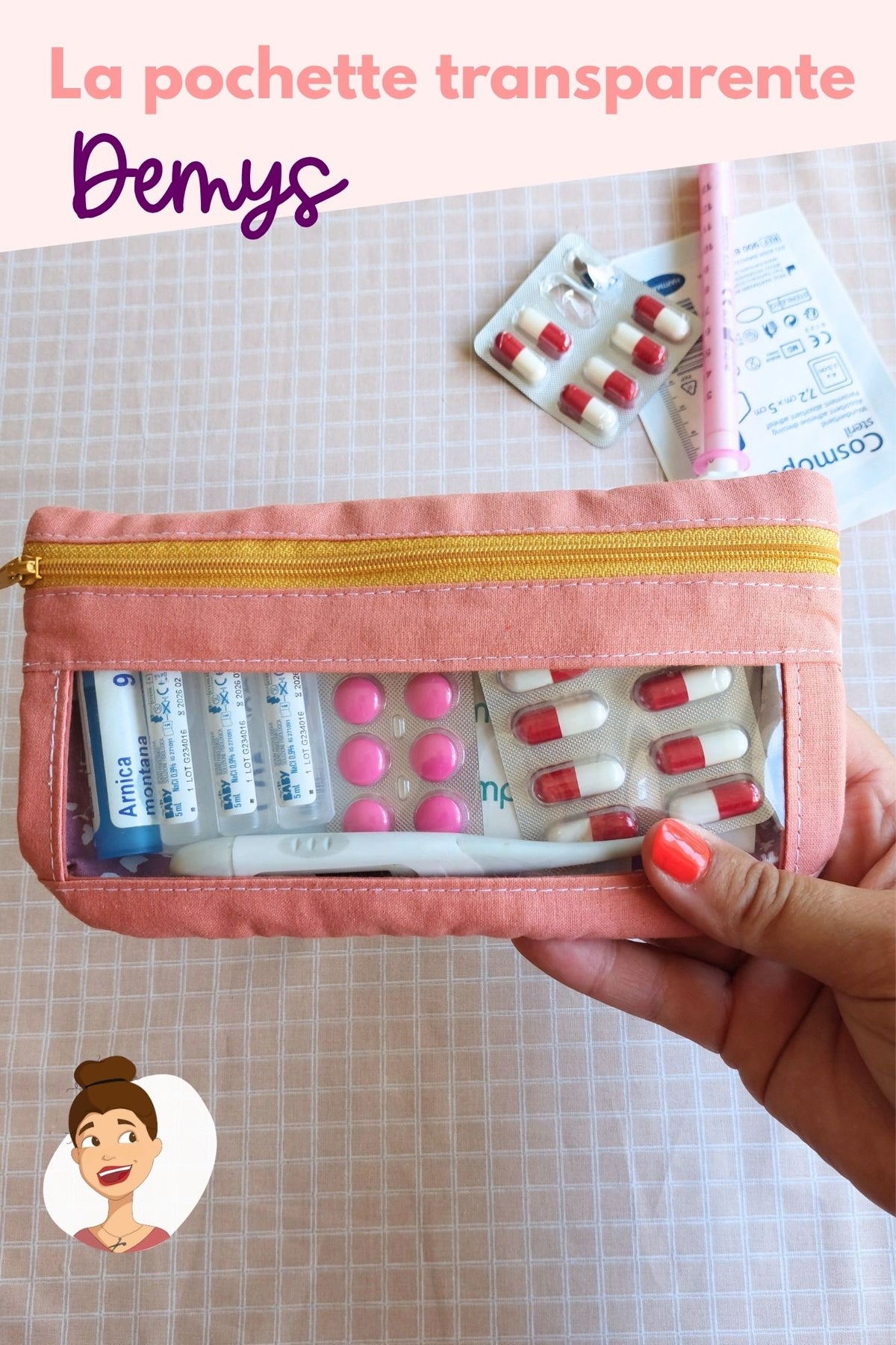 patron pdf couture Demys  - tuto pochette transparente facile à coudre facile débutant - pochette trousse à médicament