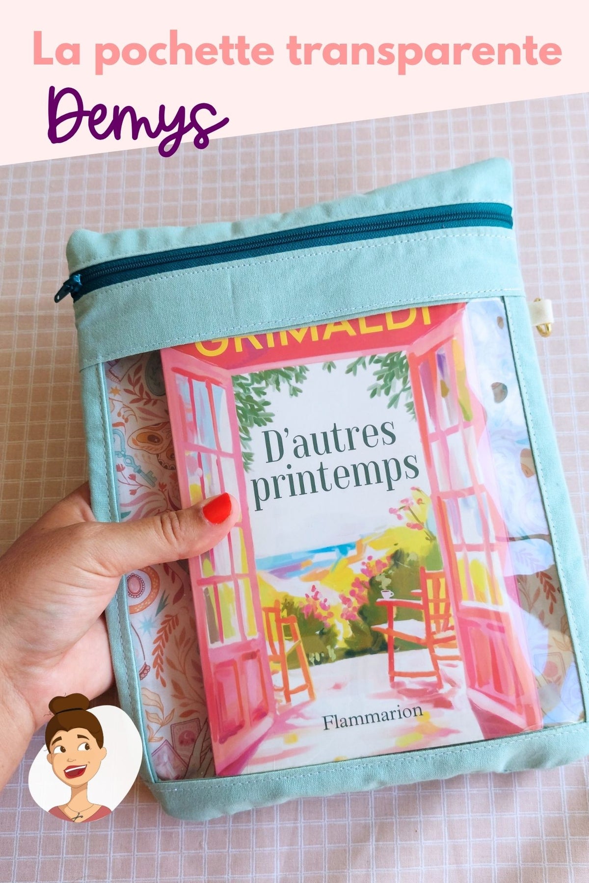 patron pdf couture Demys  - tuto pochette transparente facile à coudre facile débutant cemailine Cemailine livre broché cristal pochette à livres