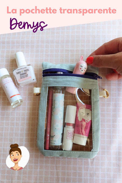 patron pdf couture Demys  - tuto pochette transparente facile à coudre facile débutant maquillage